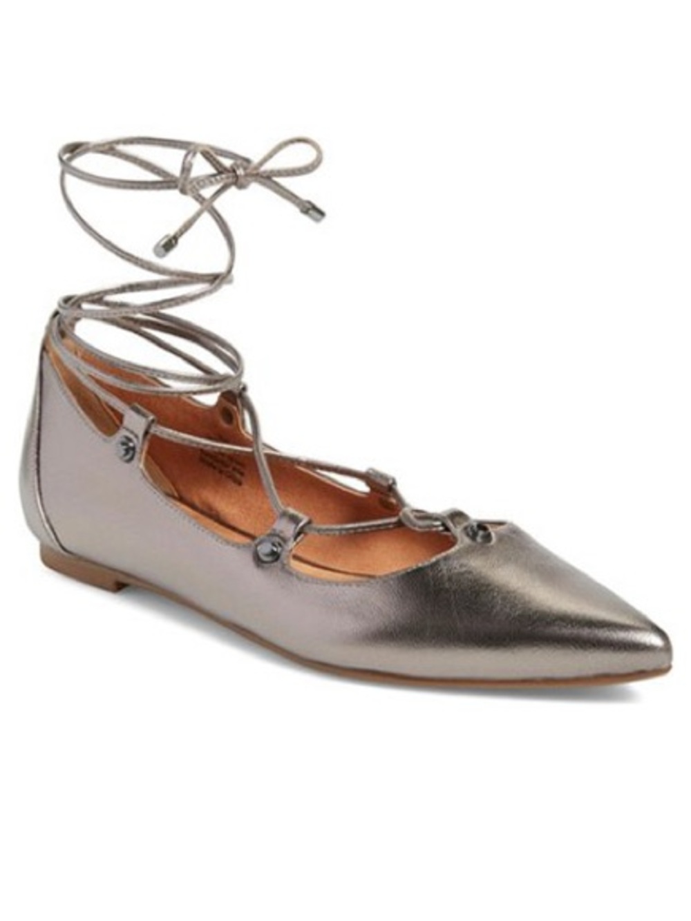 Halogen Metallic Pewter Pointed Lace-Up Flats